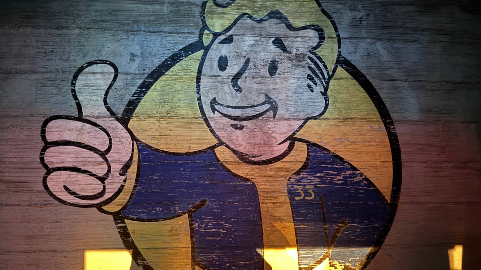Fallout Thumbs Up Wall at HHN 34