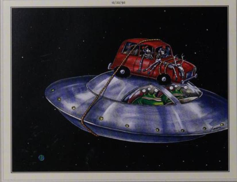Far Side, December 22, 1992, aliens with abducted humans strapped to their flying saucer