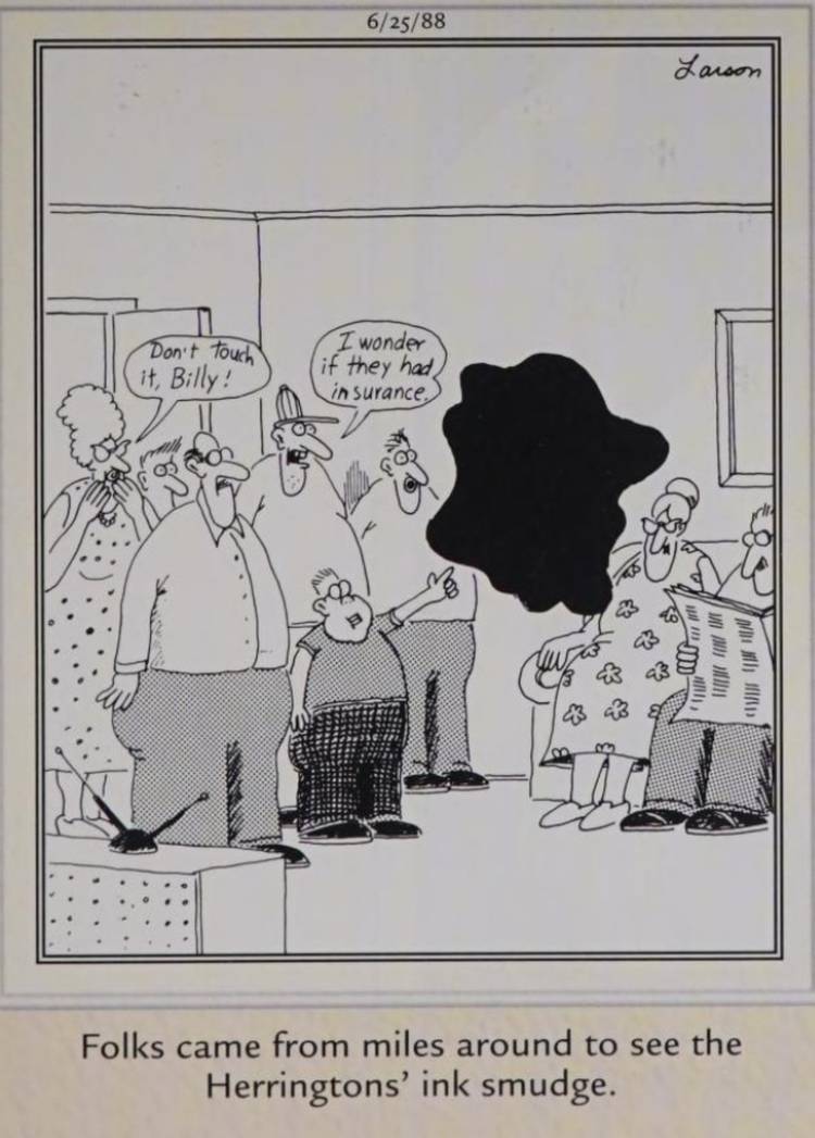 Far Side, June 25, 1988, 'the Herringtons' ink smudge'