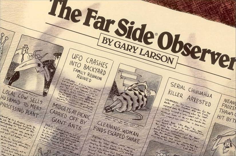 Far Side Observer cover, in the style of a newspaper