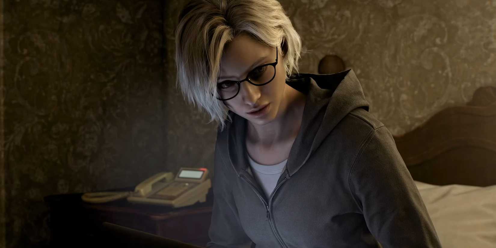 Grace Ashcroft on a bed in Resident Evil Requiem