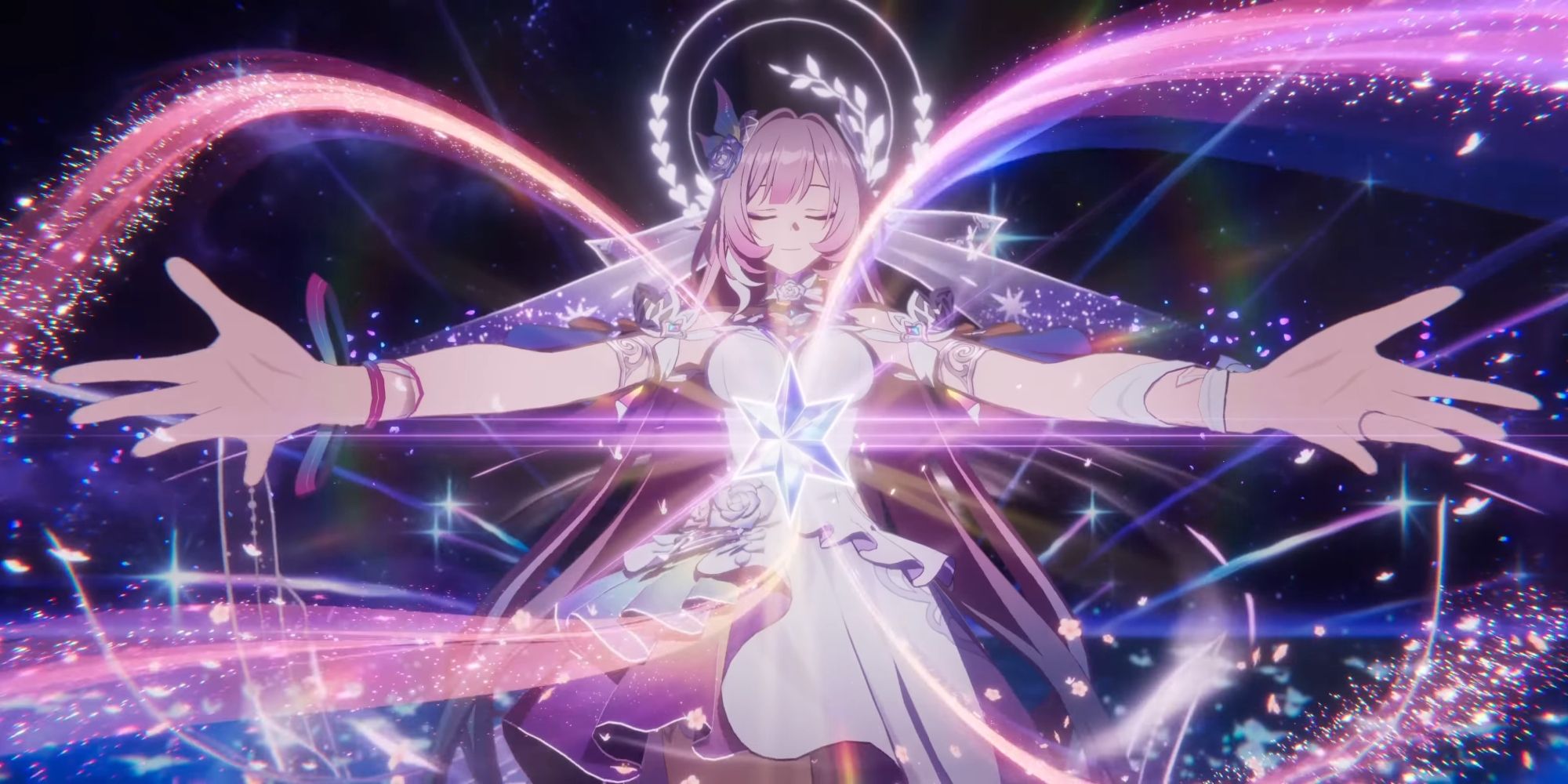 Honkai Star Rail's Cyrene opens her arms wide.