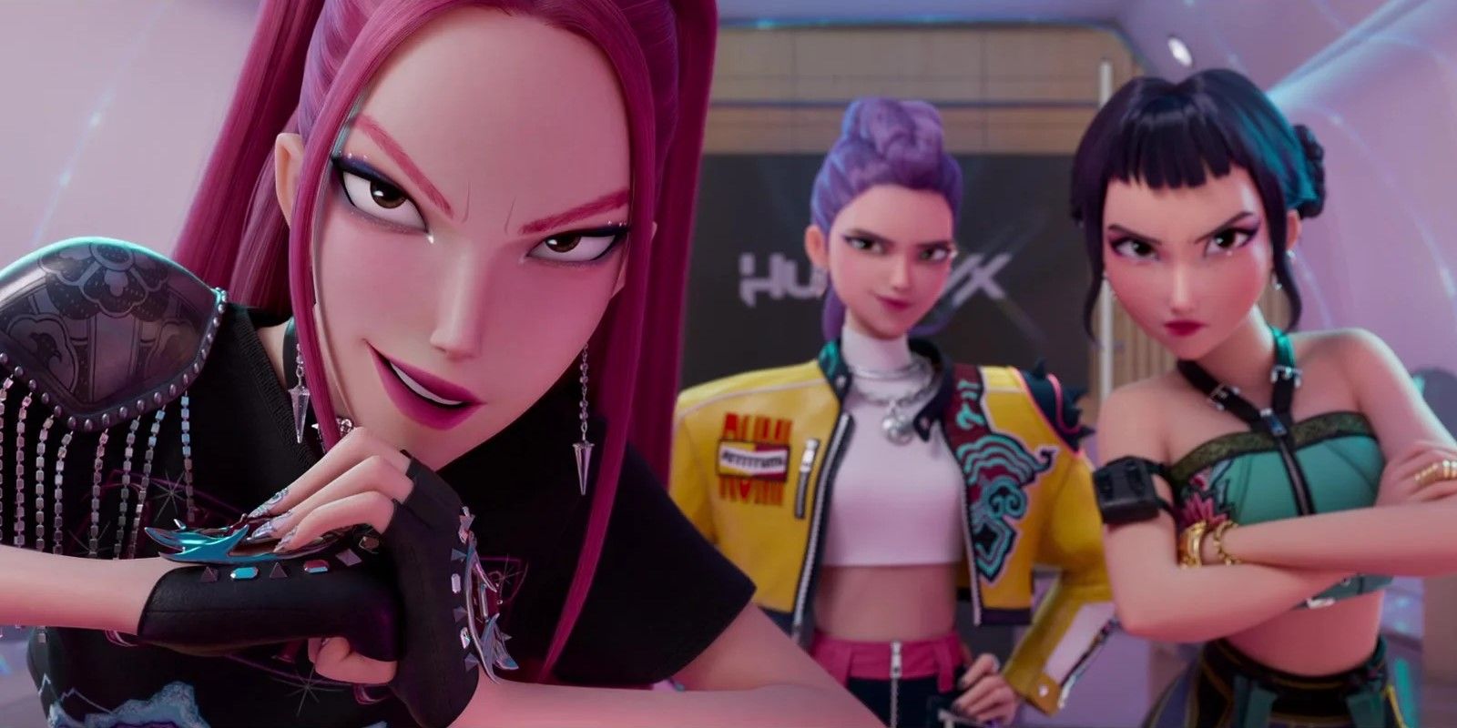 Mira, Rumi, and Zoey looking ready to fight in KPop Demon Hunters