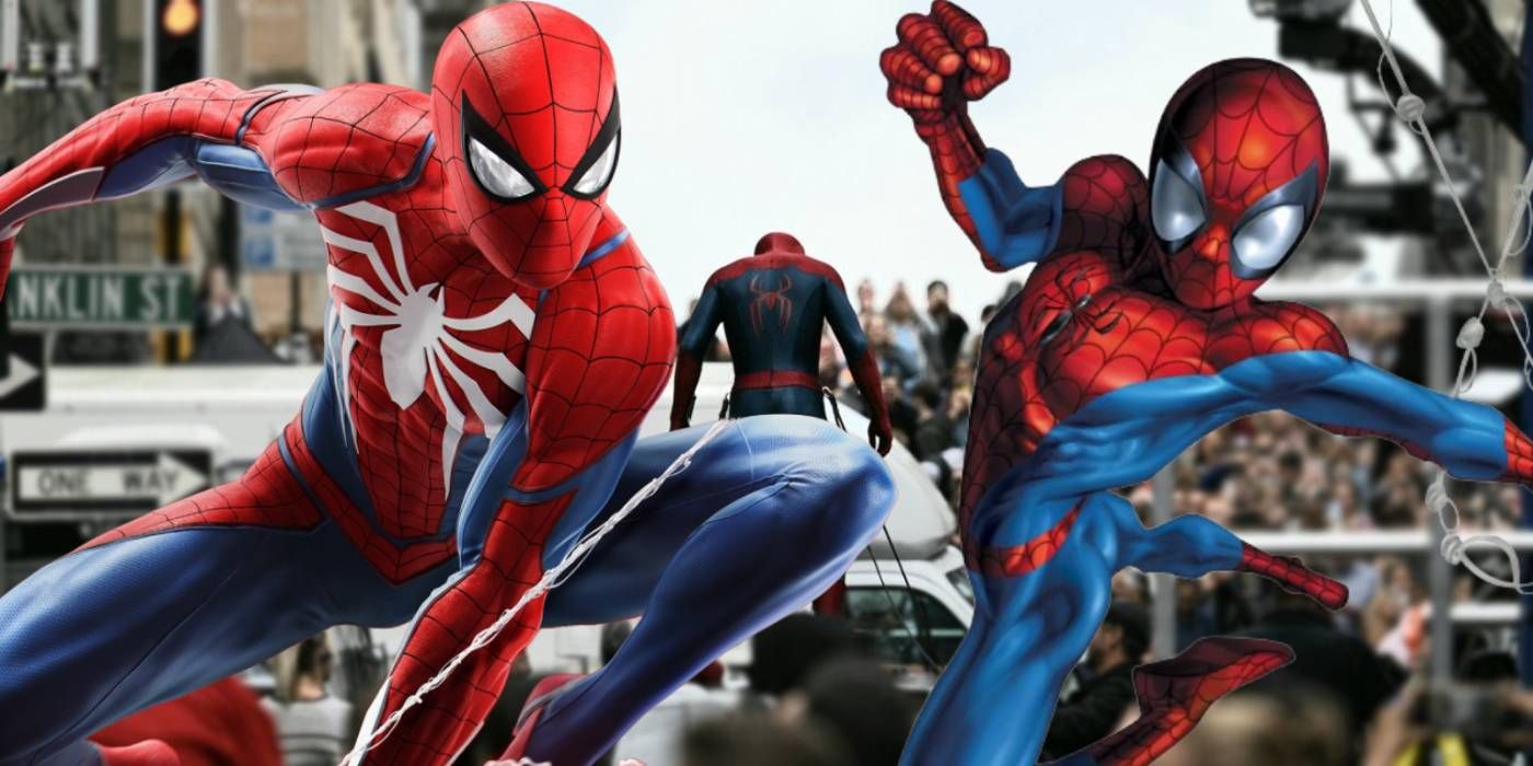 Spider-Man Brand New Day set photo with Spider-Man from different video games