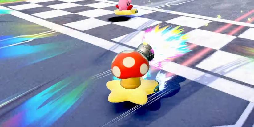 Kirby Air Riders Cappy character using Booster Cap Special abiliity