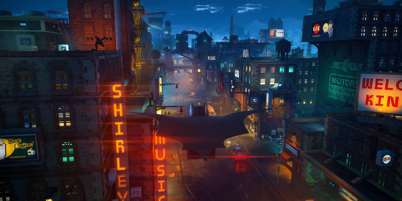 Lego Batman Legacy of the Dark Knight Batman gliding and exploring Gotham