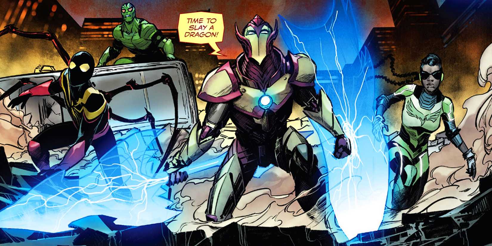 armatura di Iron Man con spada e scudo in stile fantasy