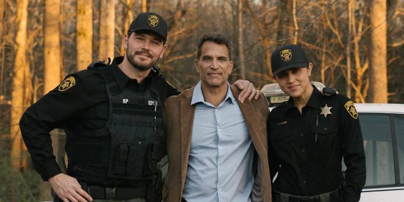 Johnathon Schaech Greg Perrow and Avianna Mynhier in Blue Ridge posing side by side