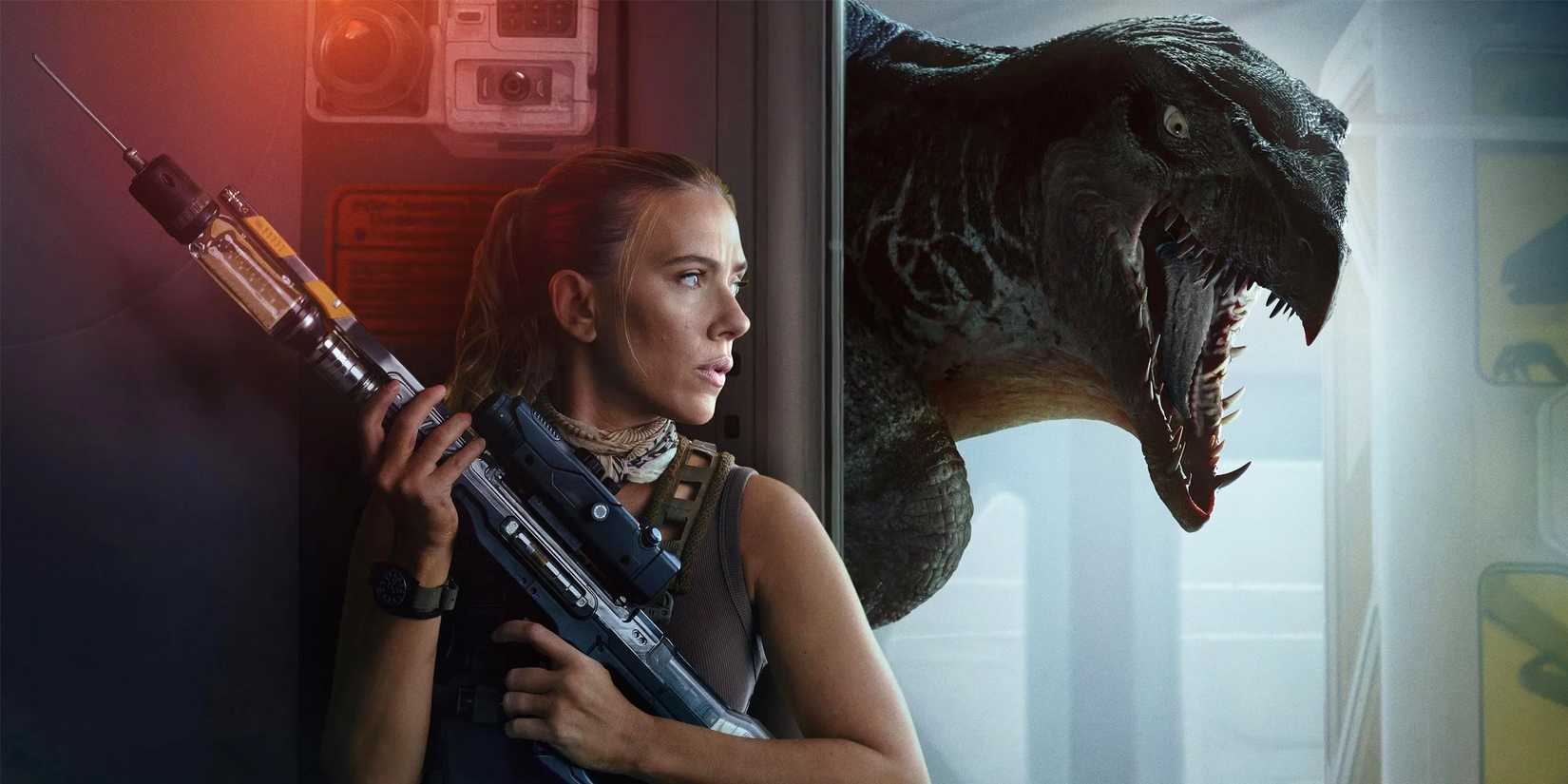 Scarlett Johansson hiding behind a wall as a Mutadon approaches in Jurassic World Rebirth.