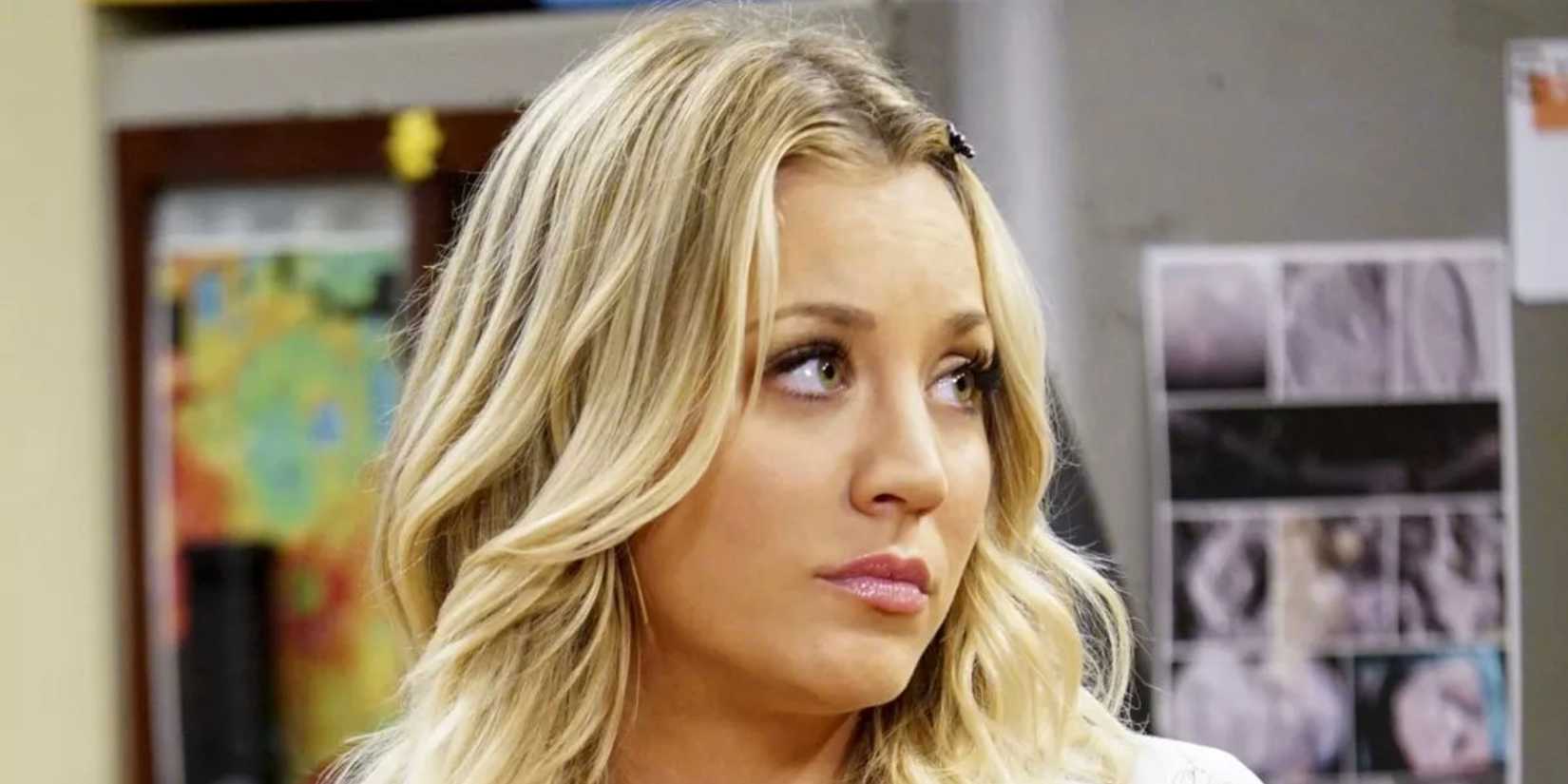 Kaley Cuoco's Penny looks concerned in The Big Bang Theory