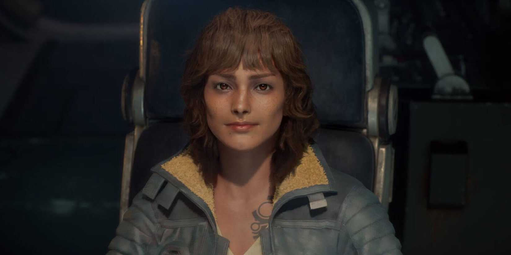 Kay Vess sat in a chair in Star Wars Outlaws.