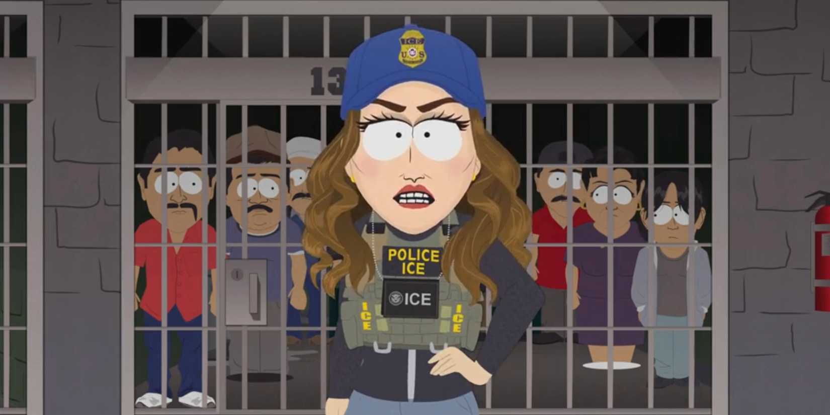 Kristi Noem with prisoners behind her in South Park season 27 episode 2