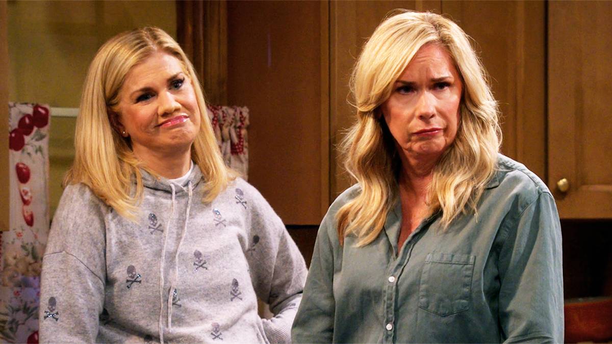 Leanne and Carol in an episode of Leanne, looking off-camera