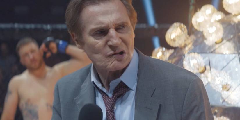 Liam Neeson twisting his lip in a deleted scene from The Naked Gun