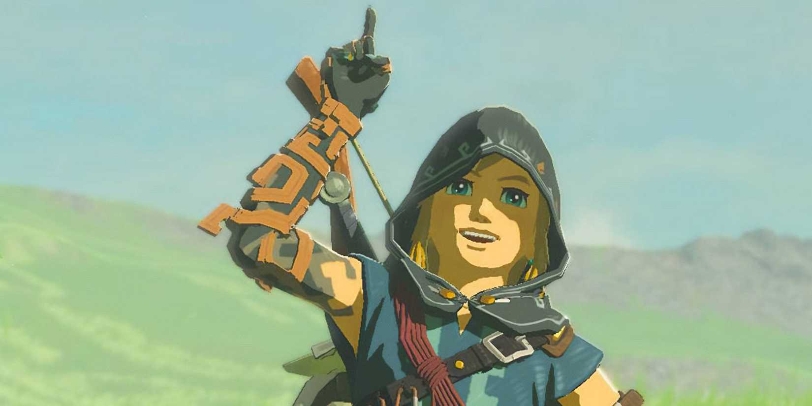 Link from Tears of the Kingdom smiling while pointing his finger in the air.
