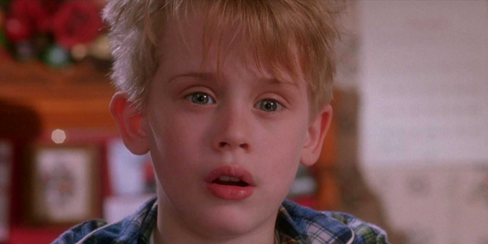 Macaulay Culkin looking surprised as Kevin in Home Alone