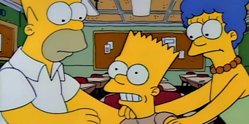 Marge and Homer holding Bart in Simpsons season 2