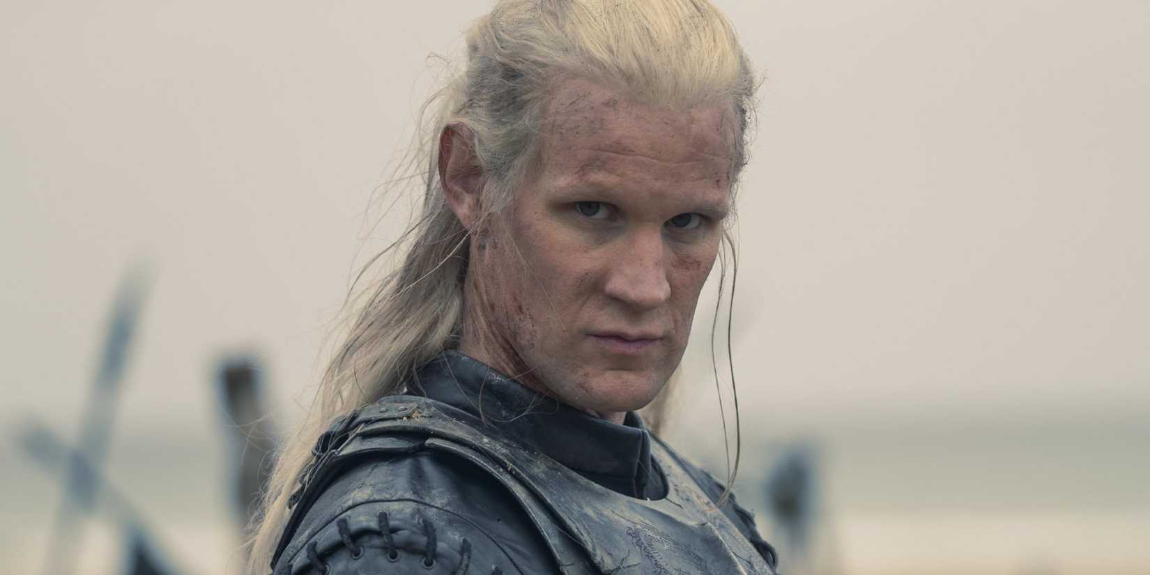 Matt Smith looking battle weary in House of the Dragon