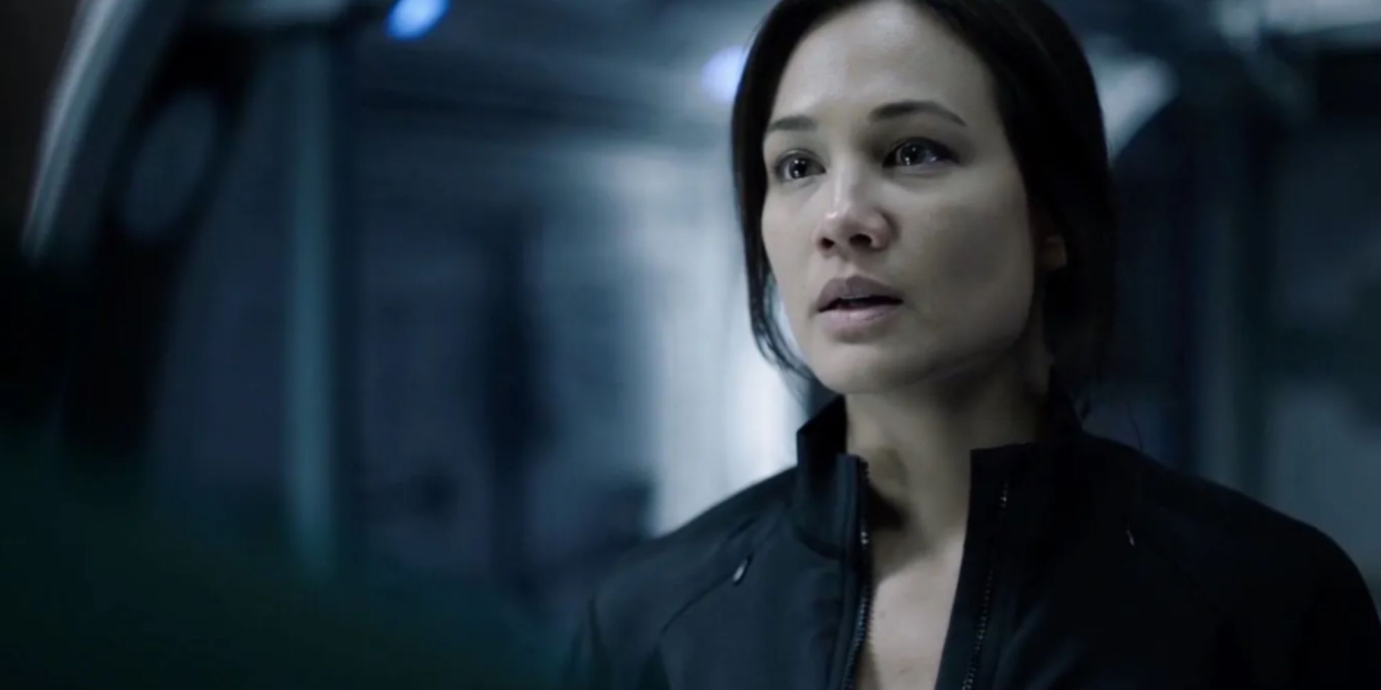 Nadine Nicole looking concerned in The Expanse