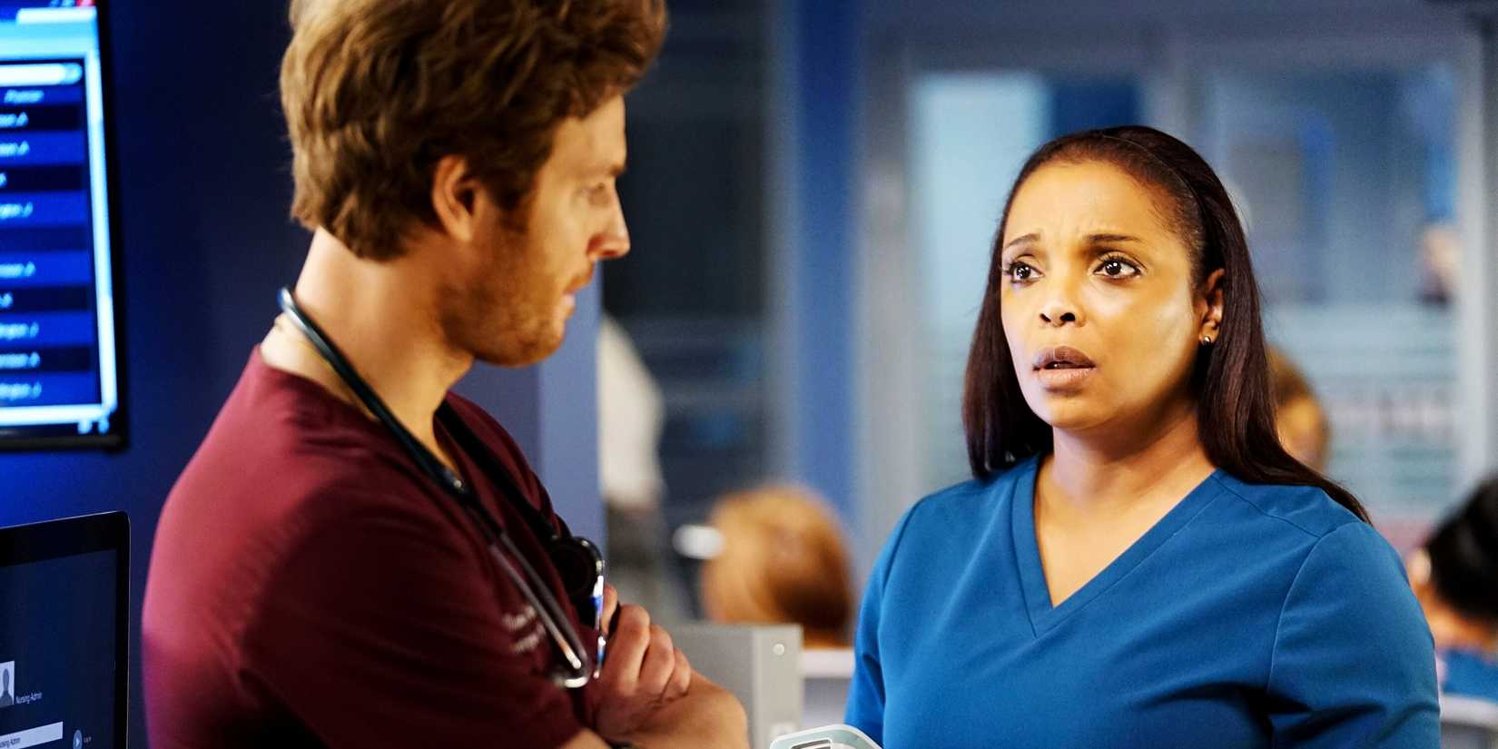 Nick Gehlfuss as Will Halstead and Marlyne Barrett as Maggie Lockwood in Chicago Med