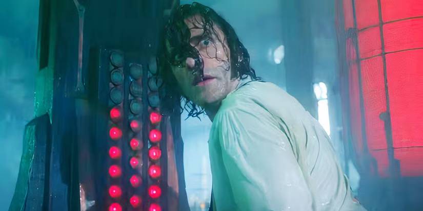 Oscar Isaac looking frieghtened and covered in viscous fluid in Guillermo Del Toro's Frankenstein