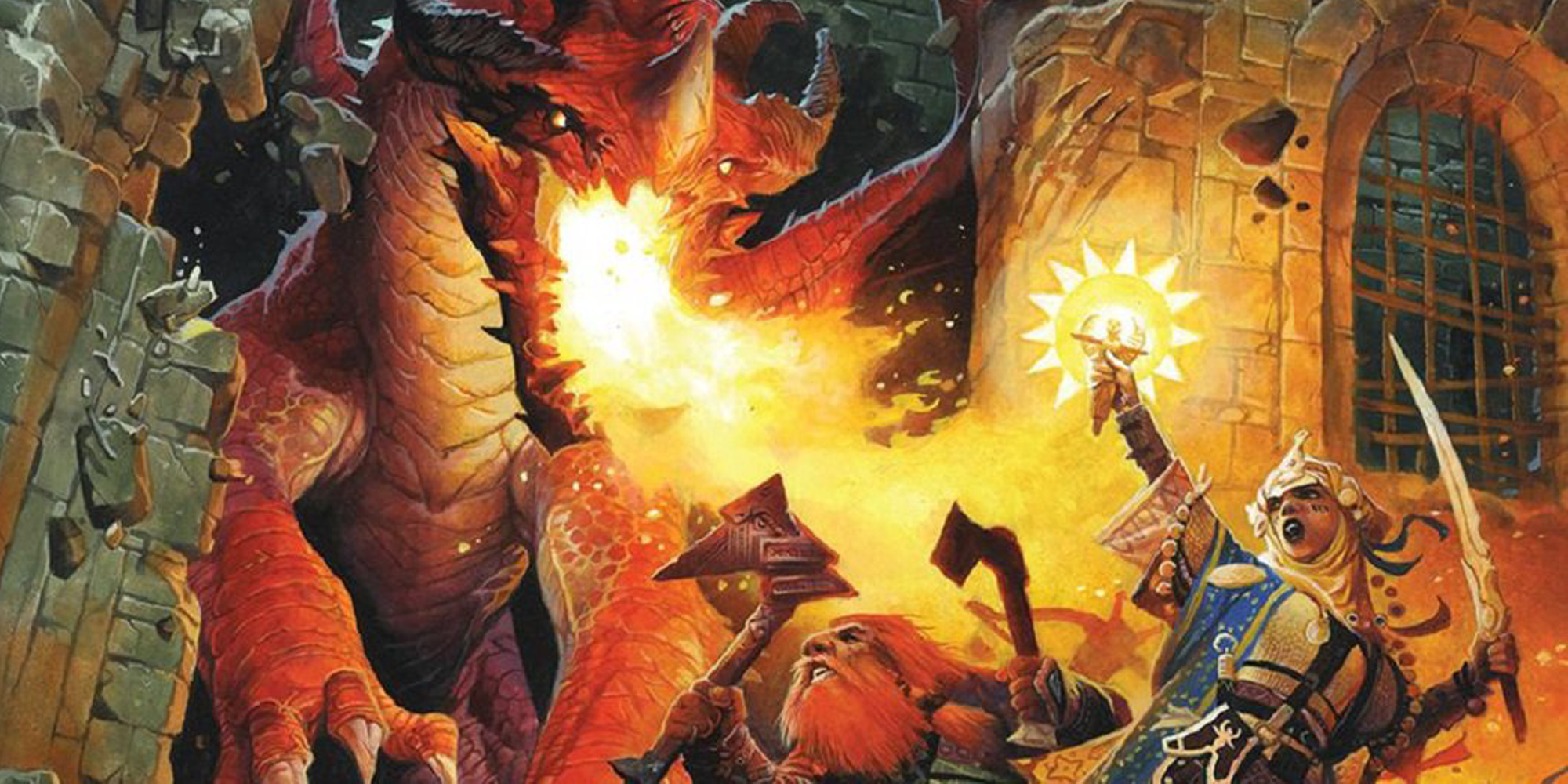 Pathfinder party fighting a red dragon