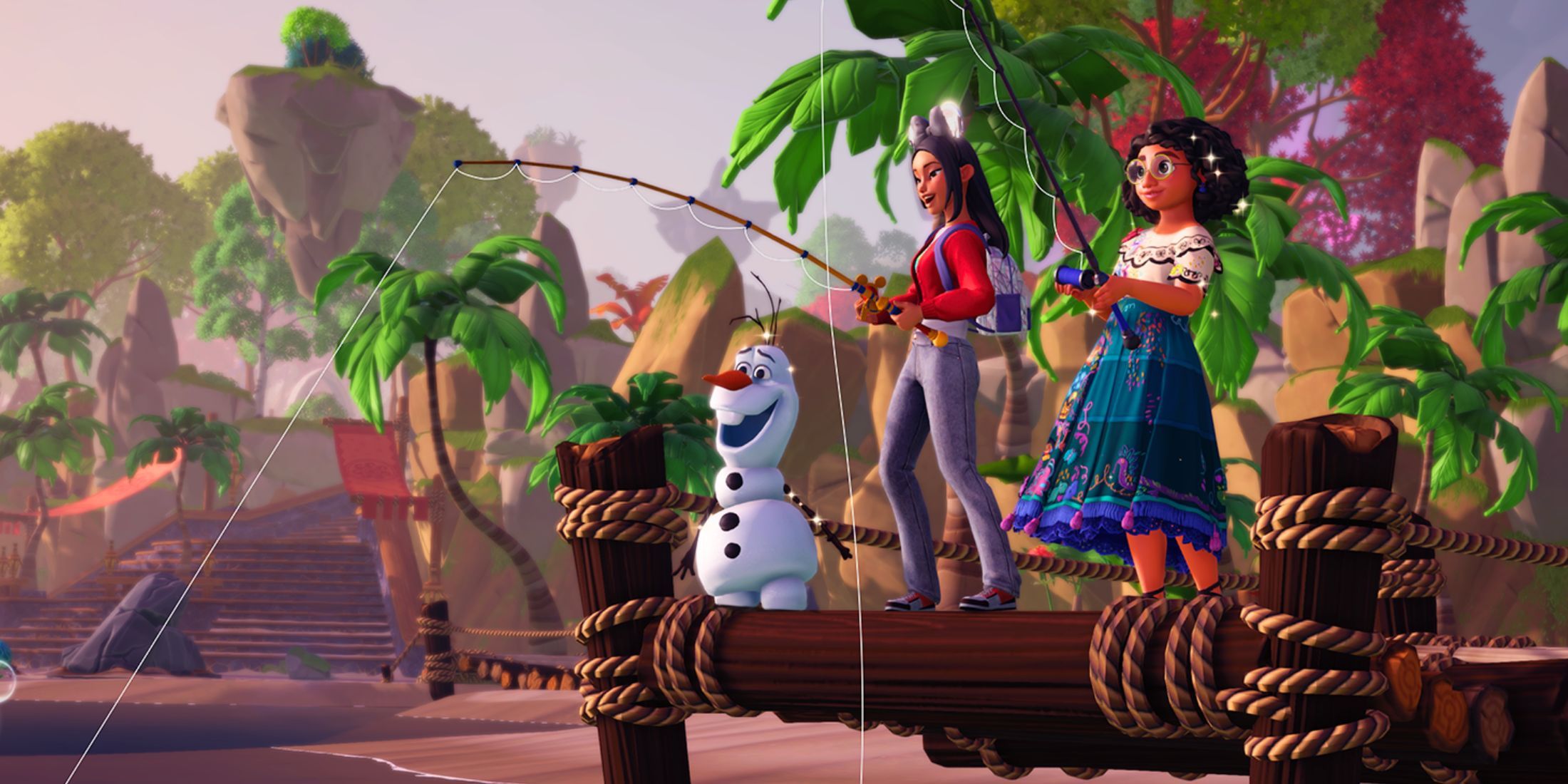 Giocatore che pesca con Merida e Olaf