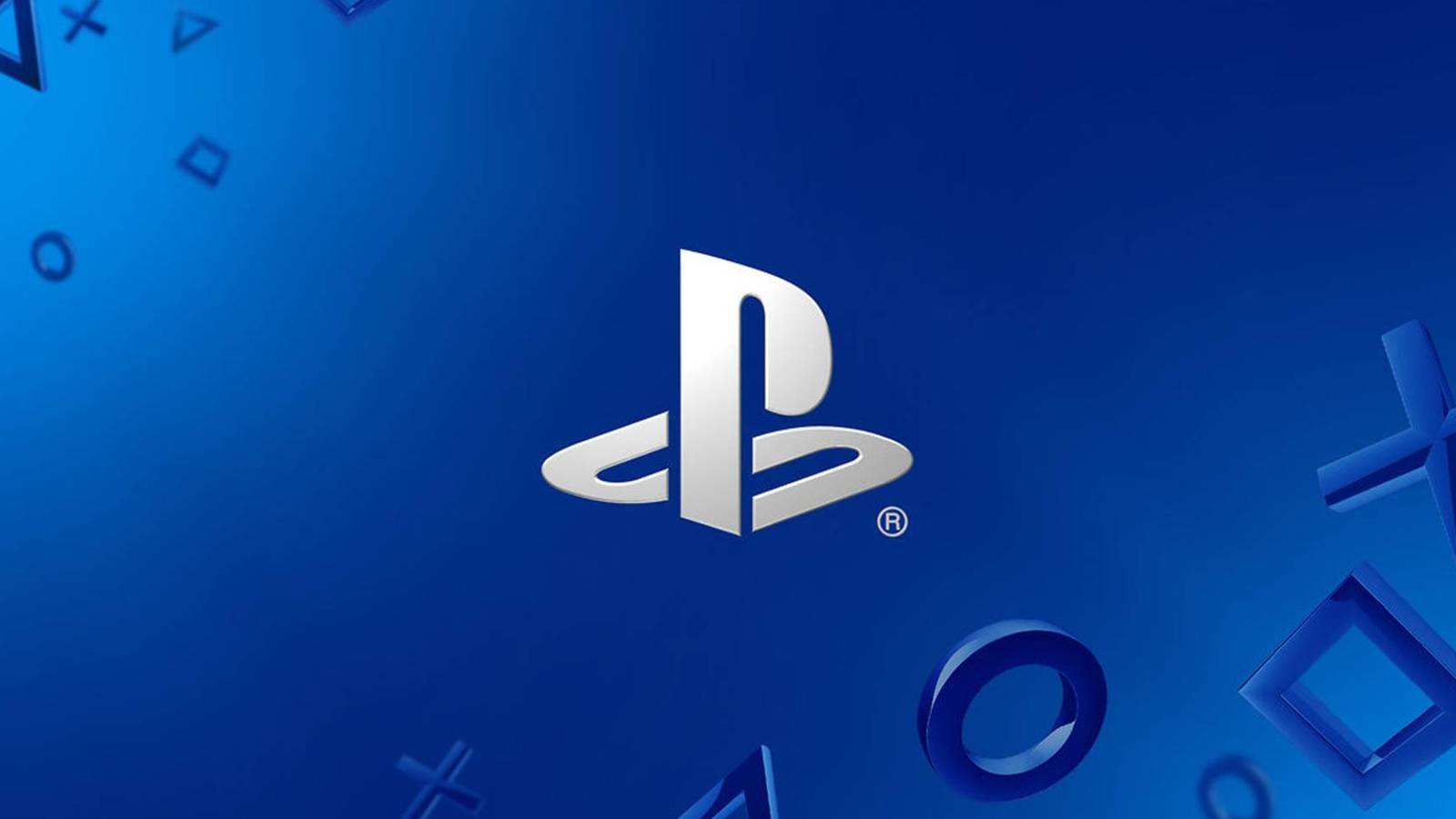 The PlayStation logo is surrounded by shapes against a blue background.