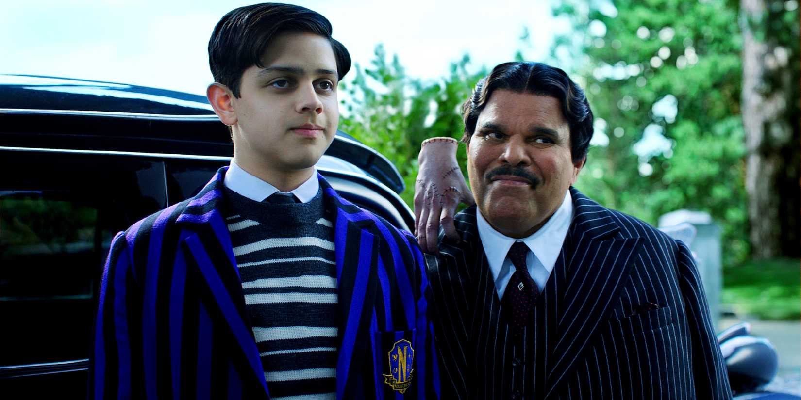 Pugsley Thing and Gomez in Wednesday season 2