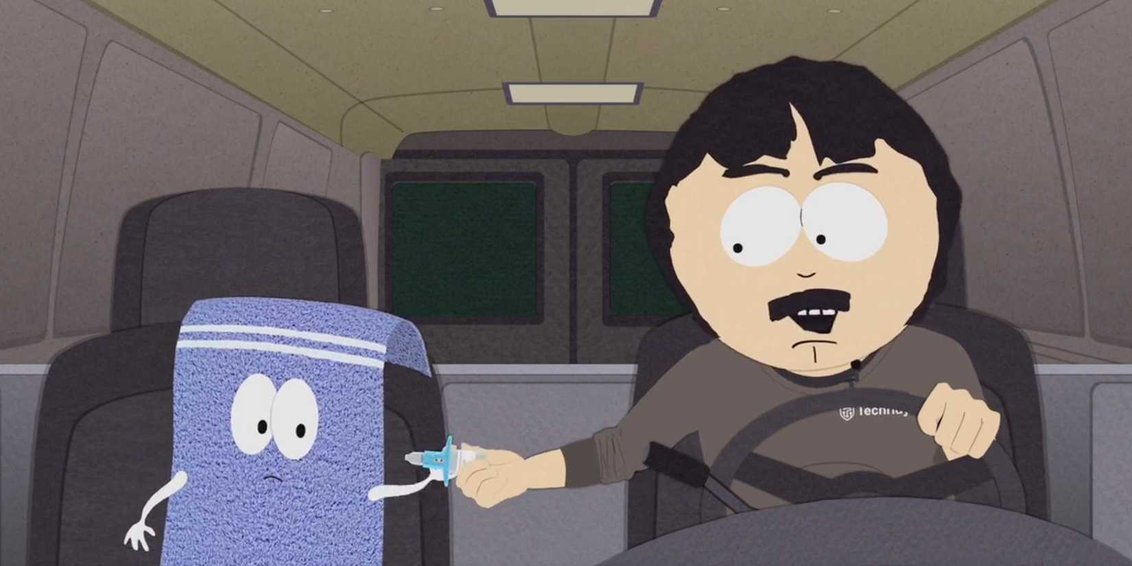 Randy e Towelie usando microdosagem de cetamina em uma van em South Park