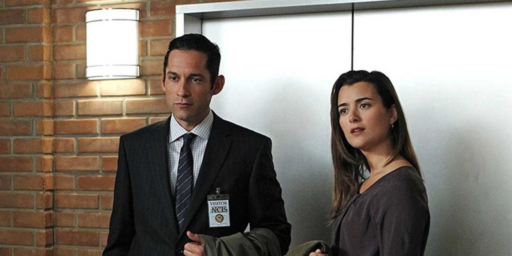 Ray and Ziva standing by the elevator in NCIS