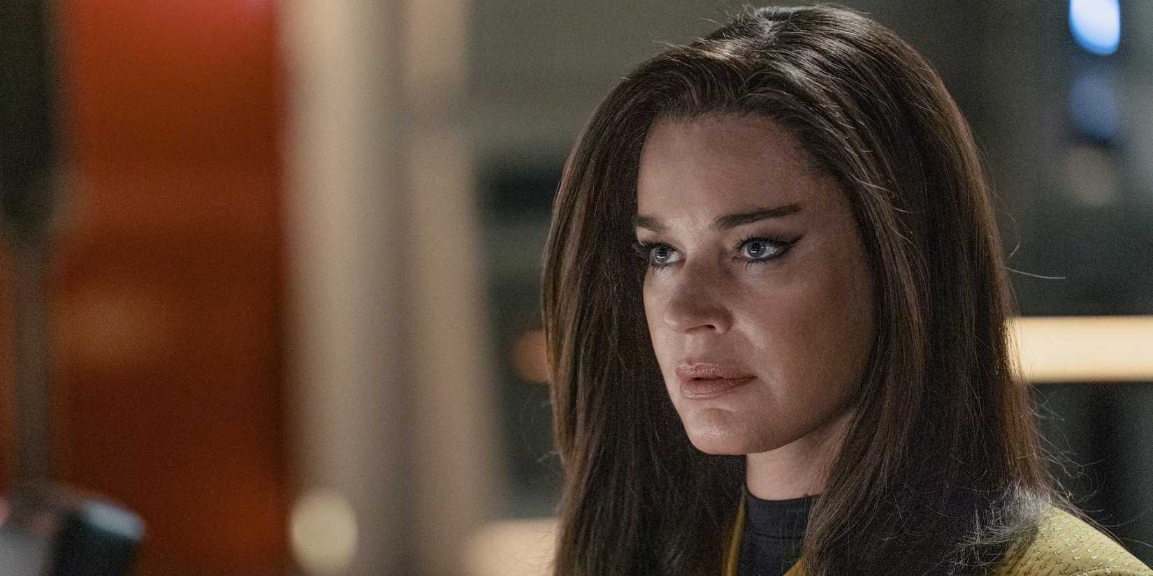 Rebecca Romijn as Number One on the bridge in Star Trek Strange New Worlds