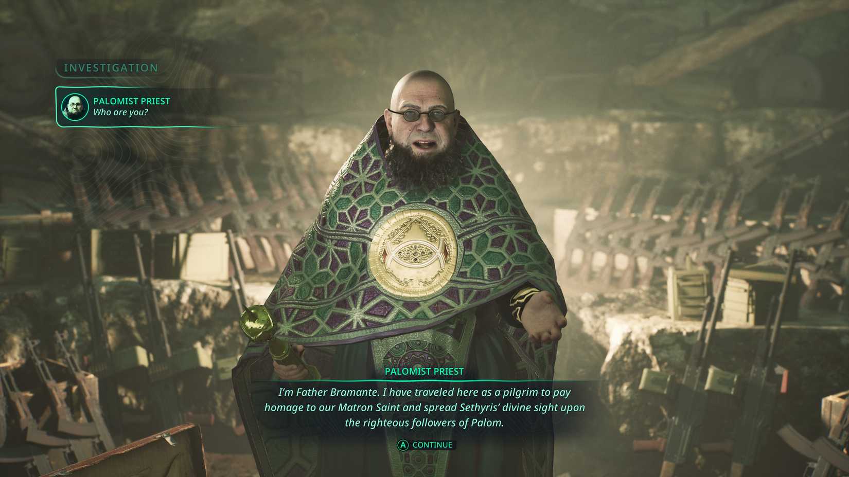 Remi speaks with fasciest priest Father Bramante in Hell is Us