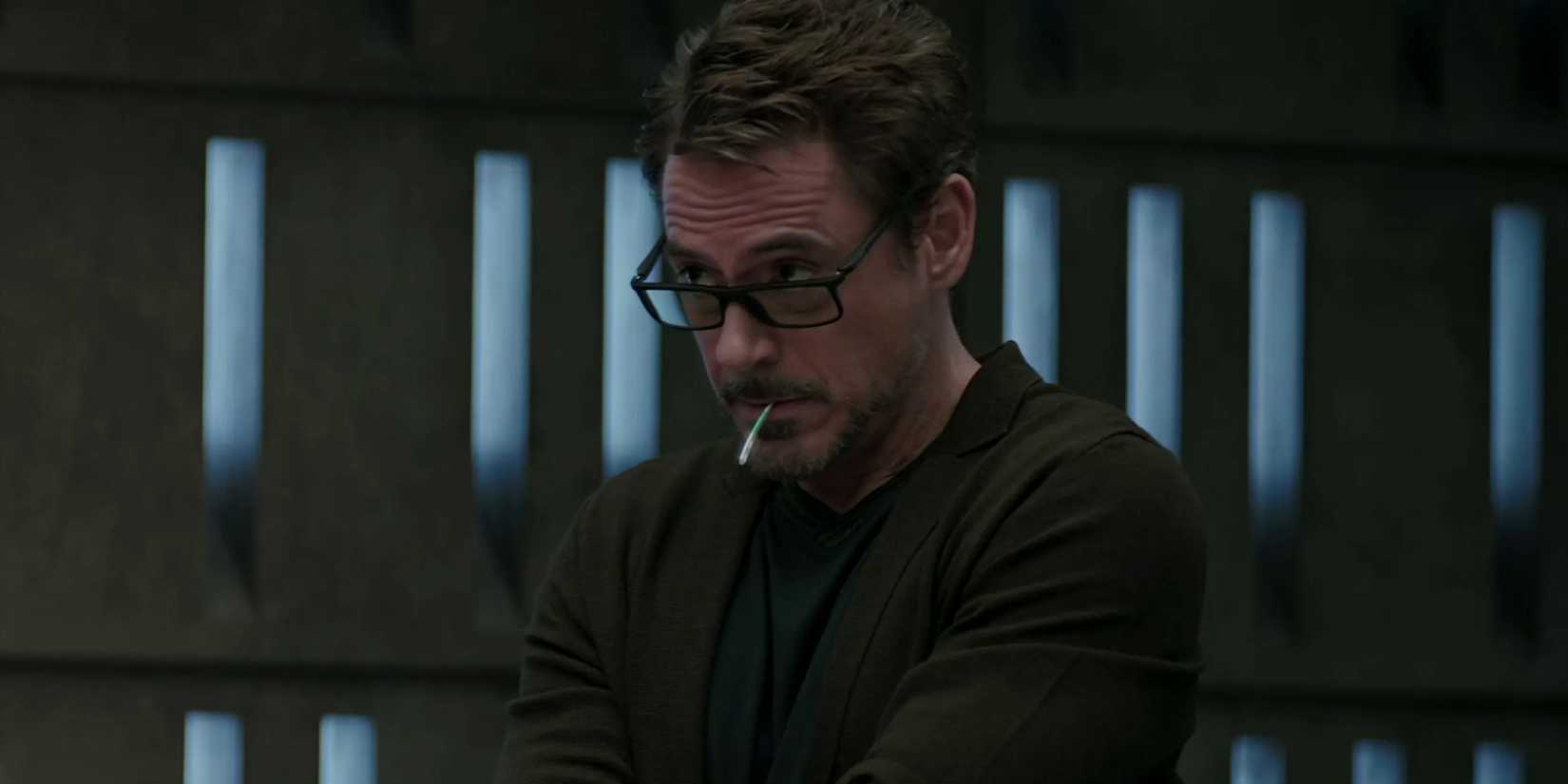 Robert Downey Jr.'s Tony Stark with a toothpick in Avengers Endgame