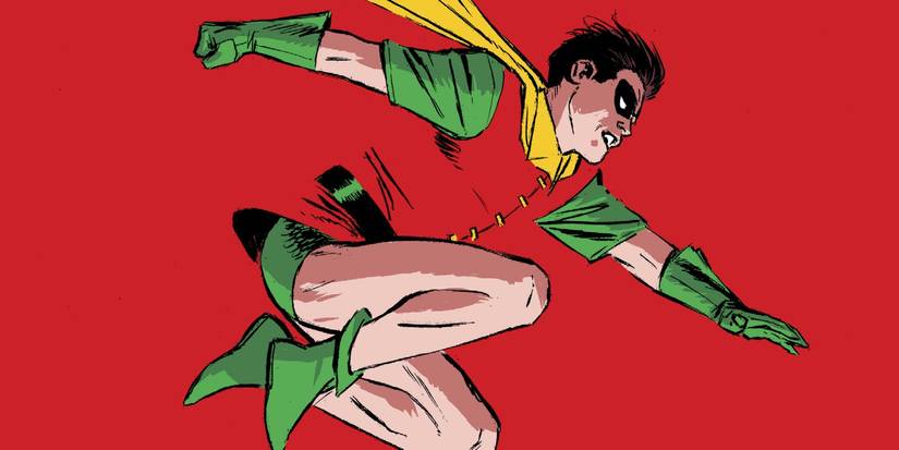 Robin jumping against a red background