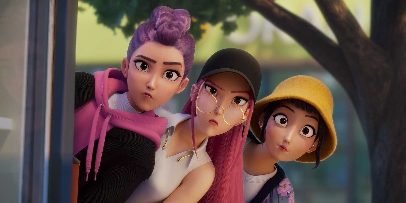 Rumi, Mira e Zoey em cena de Kpop Demon Hunters