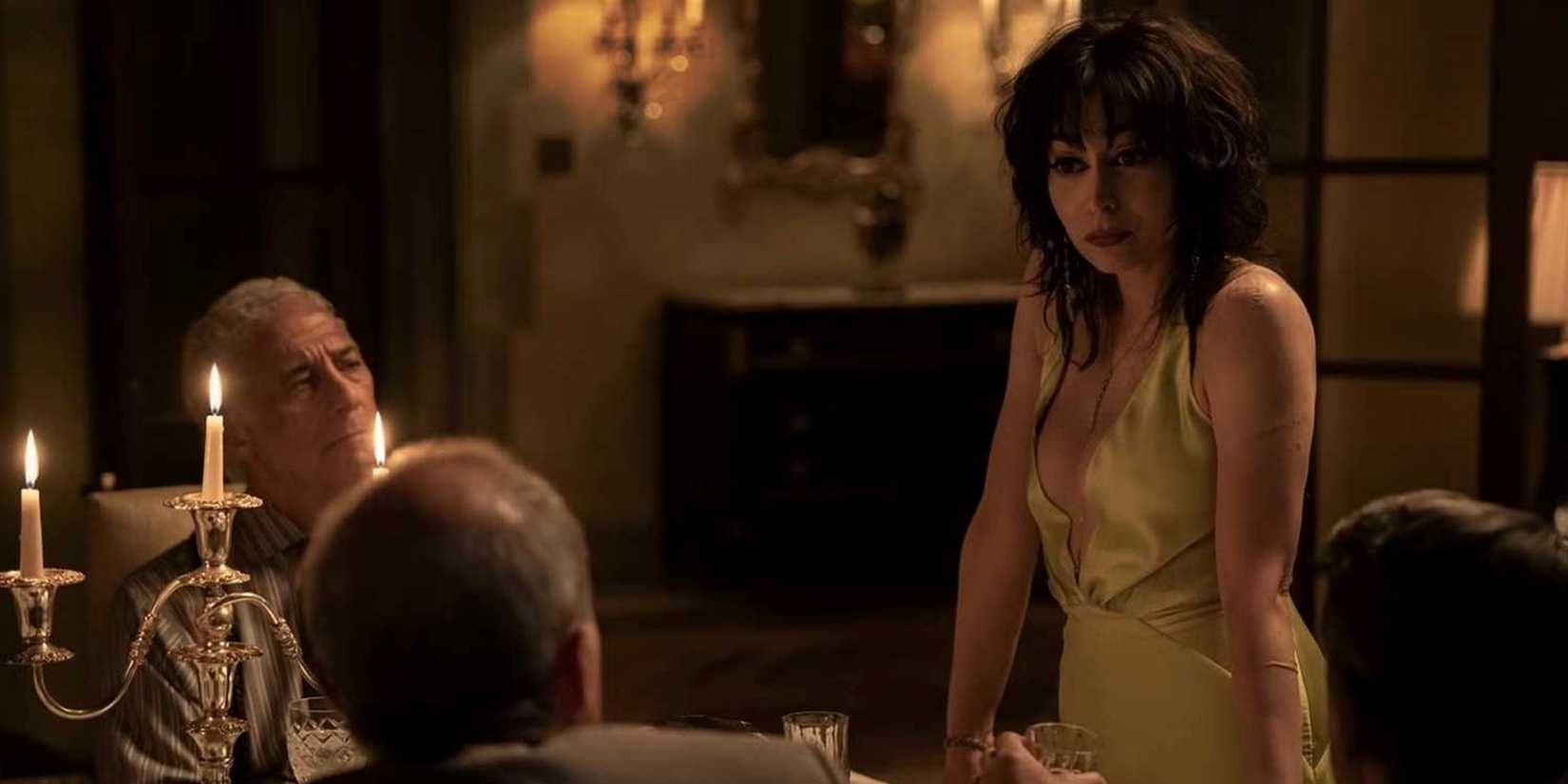 Sofia stands over a family dinner in The Penguin episode 4