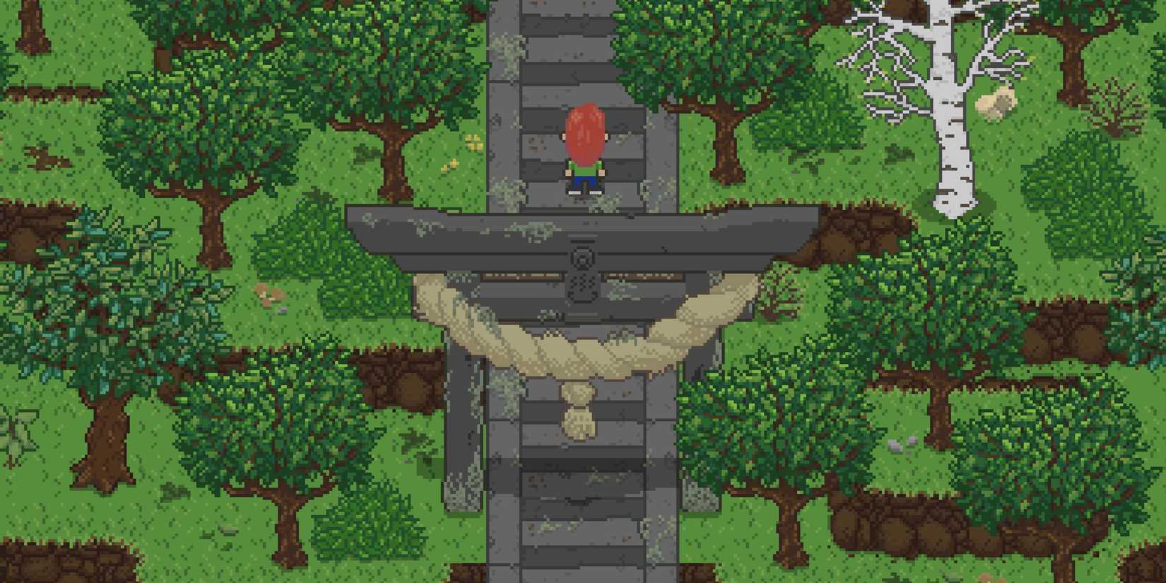 Spirittea Screenshot of a character walking up stone steps with a Japanese style gate behind them