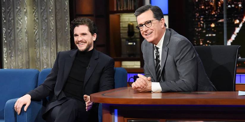 Stephen Colbert interviewing Kit Harington on The Late Show