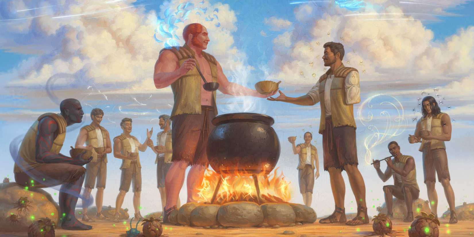 Characters share a meal in Stormlight.