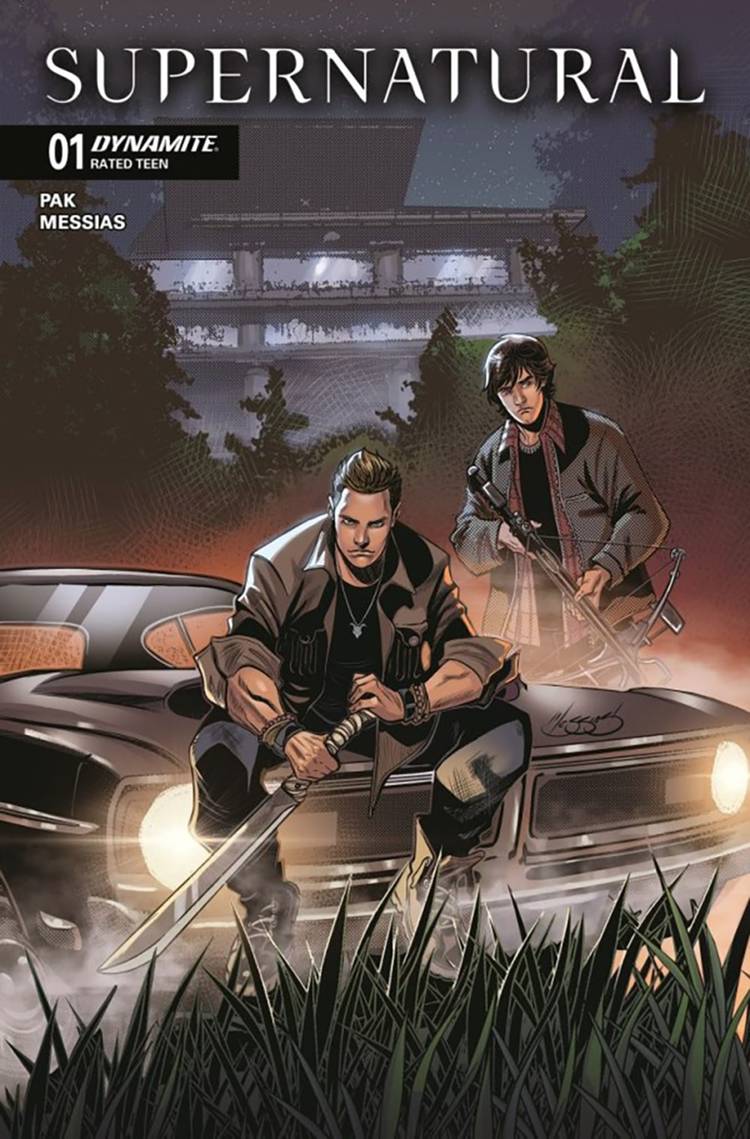 Supernatural #1 variant cover, Sam and Dean on the hood of the Impala