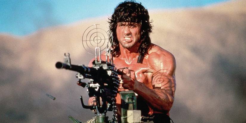 Sylvester Stallone's Rambo firing a gun