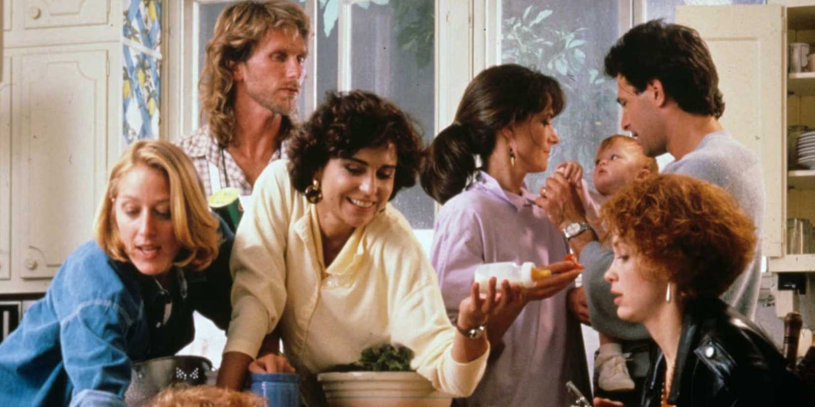 O elenco de Thirtysomething fazendo uma refeição.