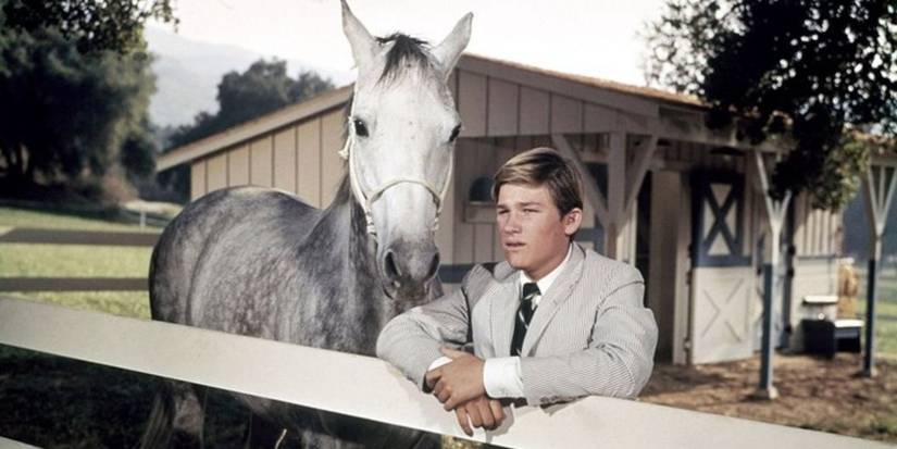 Kurt Russell looks forlorn while leaning against a fence in The Horse with the Gray Flannel Suit