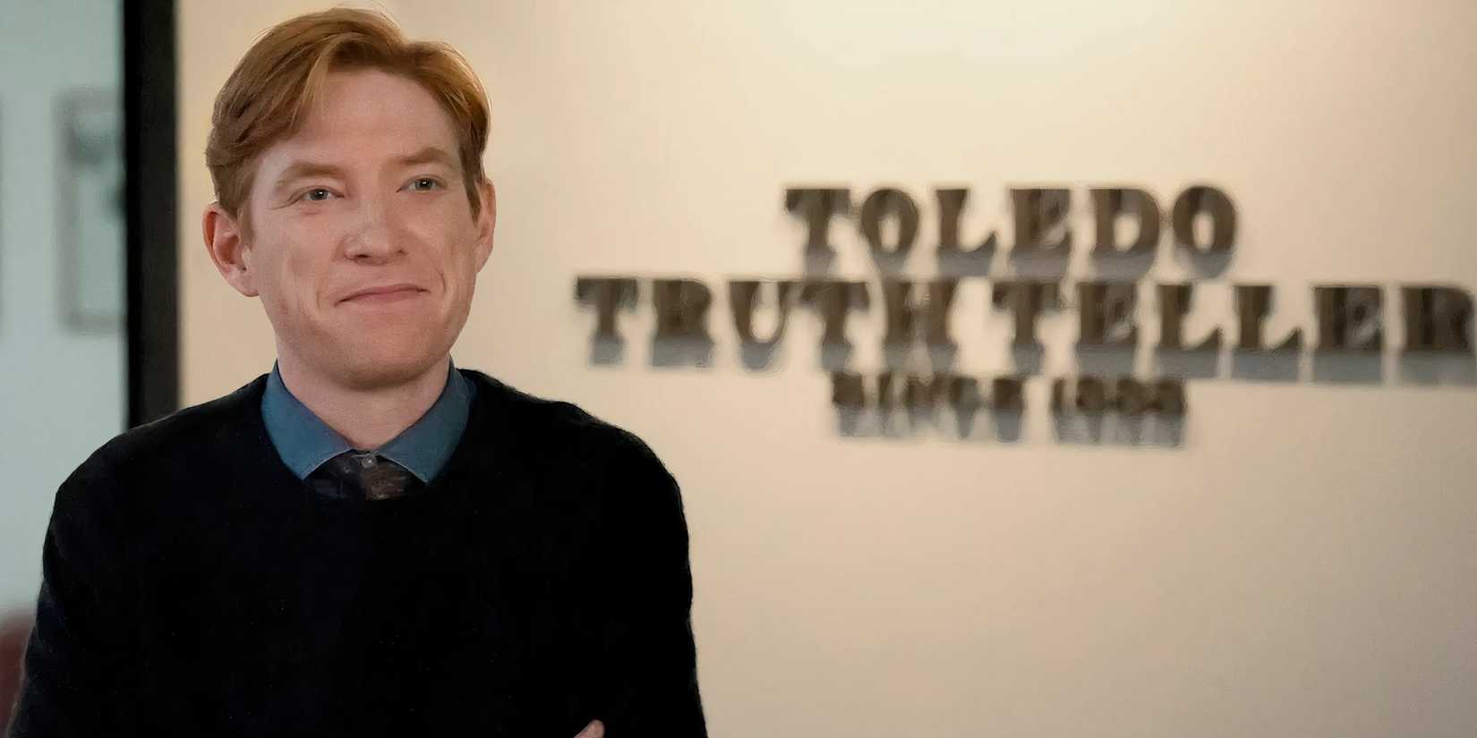 The Paper's Domhnall Gleeson with his arms crossed