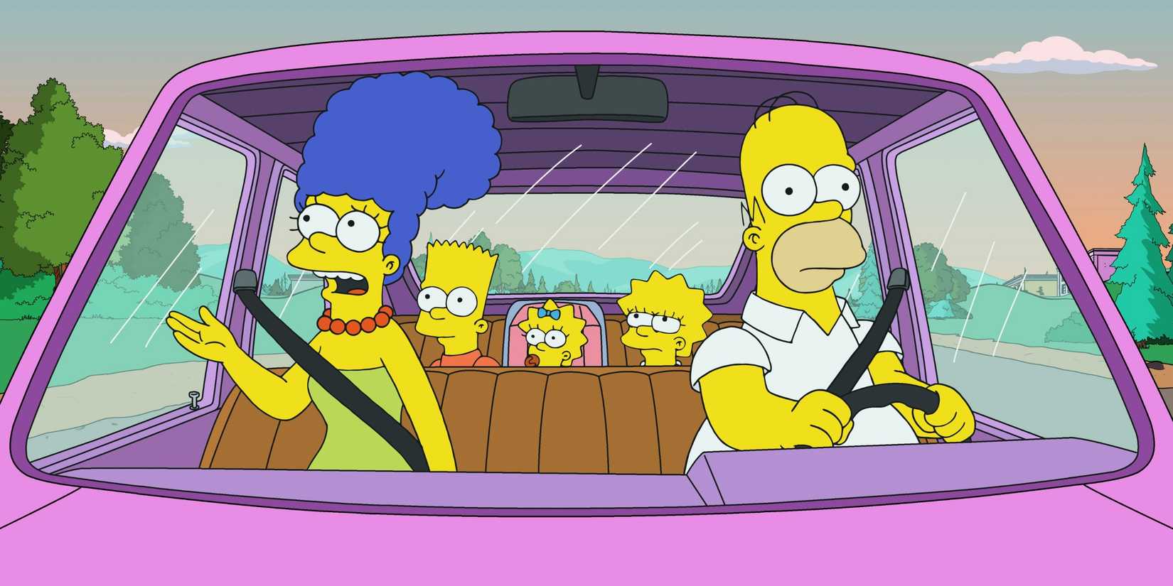 The Simpsons in their car