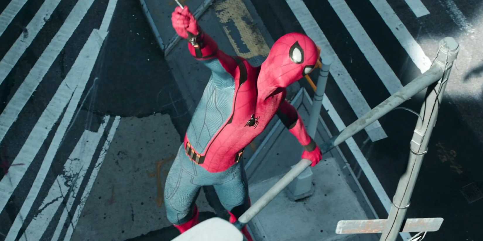 Tom Holland's Spider-Man using his webs in Avengers: Infinity War