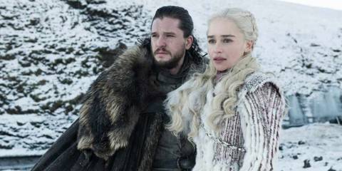 Jon Snow and Daenerys Targaryen standing in the snow in Game of Thrones