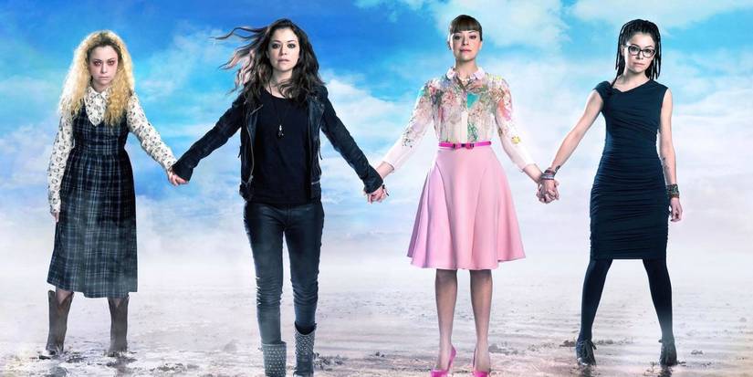 Orphan Black promotional picture featuring Helena, Sarah, Alison, and Cosima, played by Tatiana Maslany