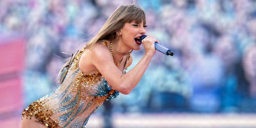 Taylor Swift performing at the Eras Tour at Murrayfield Stadium
